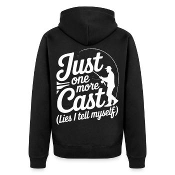 Just One More Cast Lies I Tell Myself Fishing - Unisex Premium Organic Zip Hoodie - black - Back - Nico (187cm)