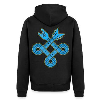 Emblème du nœud de guitare bleu néon - Veste à capuche bio Premium Unisexe - noir - Dos - Nico (187cm)