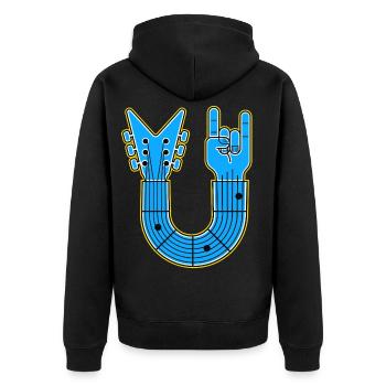 Guitare en U bleue avec main rock - Veste à capuche bio Premium Unisexe - noir - Dos - Nico (187cm)