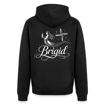 Imbolc Brigid & Flame - Symbol & Cross - Unisex Premium Organic Zip Hoodie - black - Back - Nico (187cm)
