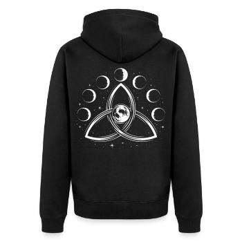 Triquetra & Mondphasen - Spirituelles Symbol - Unisex Premium Bio Zip Hoodie - Schwarz - Hinten - Nico (187cm)