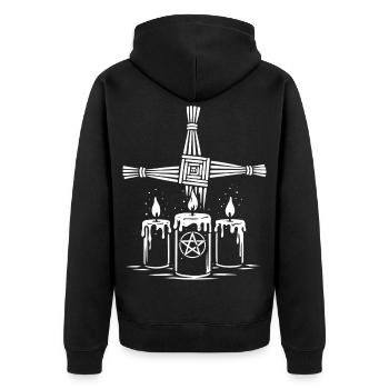 Imbolc Brigid Cross with ritual candles - Unisex Premium Organic Zip Hoodie - black - Back - Nico (187cm)