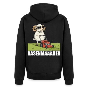 Moutons drôles tondant pelouse - Jardinier tondeur à pelouse - Veste à capuche bio Premium Unisexe - noir - Dos - Nico (187cm)