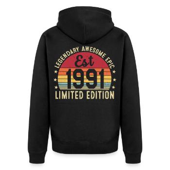 35th Anniversary - Vintage Gift 1991 - Unisex Premium Organic Zip Hoodie - black - Back - Nico (187cm)
