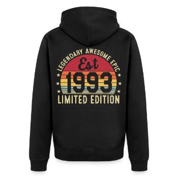 33. Jubiläum – Vintage-Geschenk 1993 - Unisex Premium Bio Zip Hoodie - Schwarz - Hinten - Nico (187cm)