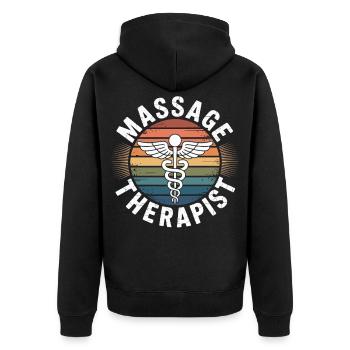 Retro Rainbow Massage Logo - Unisex Premium Organic Zip Hoodie - black - Back - Nico (187cm)