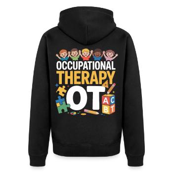 Kinder OT Motiv Ergotherapie Spaß - Unisex Premium Bio Zip Hoodie - Schwarz - Hinten - Nico (187cm)