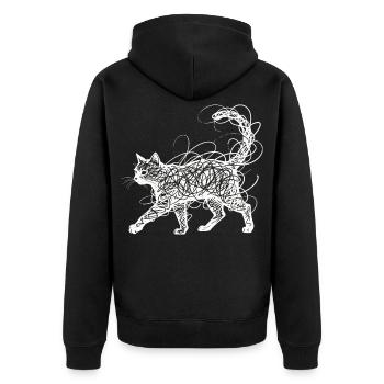 Minimalistisches Scribble Katze Line Art Japanisch - Unisex Premium Bio Zip Hoodie - Schwarz - Hinten - Nico (187cm)