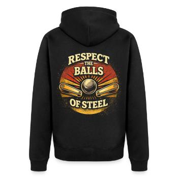 Pinball Flipperspieler Respect The Balls Of Steel - Unisex Premium Bio Zip Hoodie - Schwarz - Hinten - Nico (187cm)