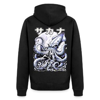 Japan Fischer Kraken Kampf – Ukiyo-e Tintenfisch  - Unisex Premium Bio Zip Hoodie - Schwarz - Hinten - Nico (187cm)