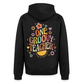 Groovy Lehrer mit Herz und Blumen - Unisex Premium Bio Zip Hoodie - Schwarz - Hinten - Nico (187cm)