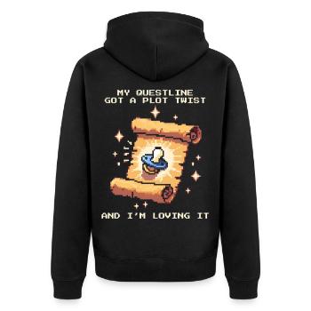 Questline Plot Twist | Baby hat alles geändert - Unisex Premium Bio Zip Hoodie - Schwarz - Hinten - Nico (187cm)