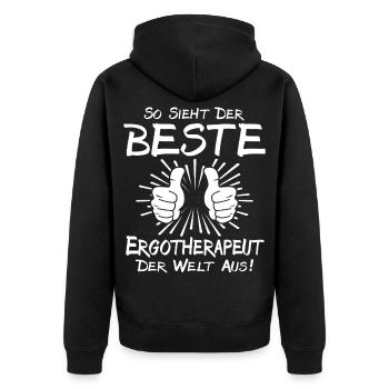 Bester Ergotherapeut - Unisex Premium Bio Zip Hoodie - Schwarz - Hinten - Nico (187cm)