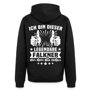 Falkner Legende - Unisex Premium Bio Zip Hoodie - Schwarz - Hinten - Nico (187cm)