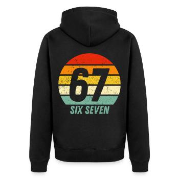 67 Six Seven - Unisex Premium Bio Zip Hoodie - Schwarz - Hinten - Nico (187cm)