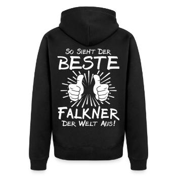 Bester Falkner - Unisex Premium Bio Zip Hoodie - Schwarz - Hinten - Nico (187cm)