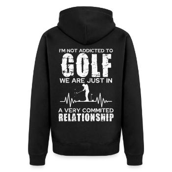 Golf-Beziehung: Engagierte Passion - Unisex Premium Bio Zip Hoodie - Schwarz - Hinten - Nico (187cm)