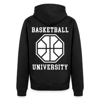 Basketball University Emblem - Unisex Premium Organic Zip Hoodie - black - Back - Nico (187cm)