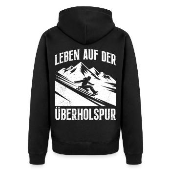 Bob Fahrer LEBEN AUF DER ÜBERHOLSPUR LUSTIG - Unisex Premium Bio Zip Hoodie - Schwarz - Hinten - Nico (187cm)
