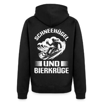 Rodel Piste SCHNEEHÜGEL UND BIERKRÜGE LUSTIG - Unisex Premium Bio Zip Hoodie - Schwarz - Hinten - Nico (187cm)