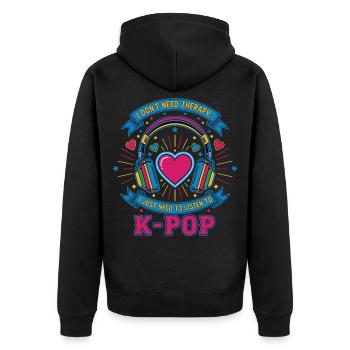 Ich brauche keine Therapie, ich muss einfach K-Pop hören - Unisex Premium Bio Zip Hoodie - Schwarz - Hinten - Nico (187cm)