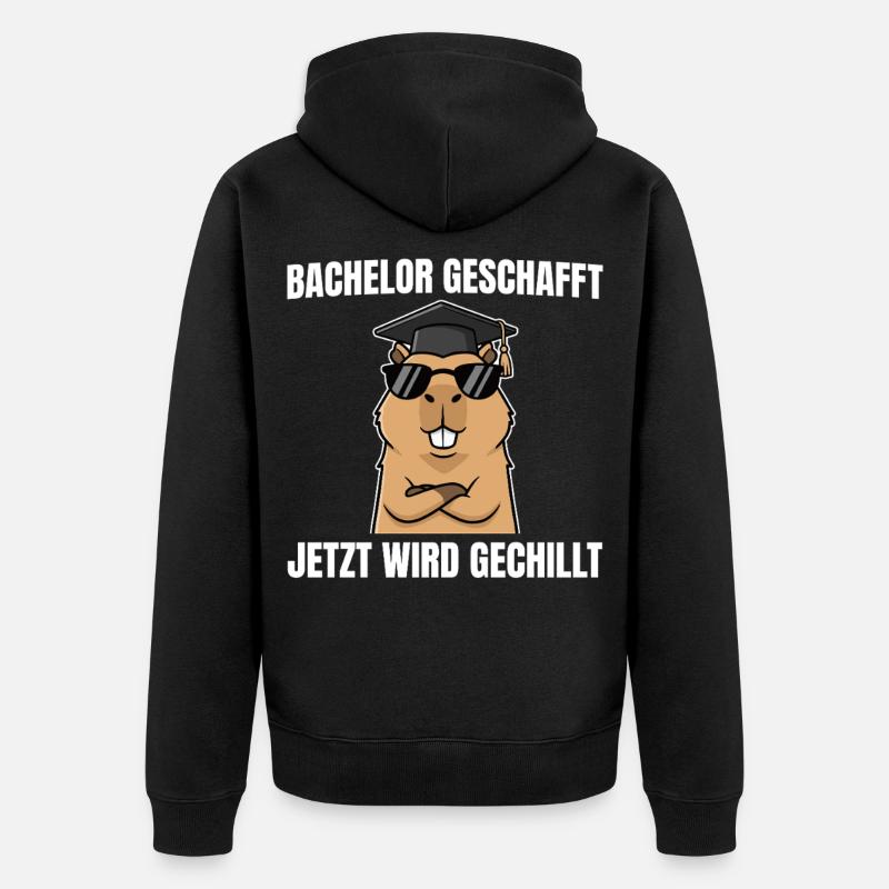 Bachelor geschafft - Capybara Bachelorprüfung - Unisex Premium Bio Zip Hoodie - Schwarz