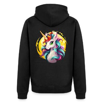 Rainbow Unicorn in Sonnencircle - Unisex Premium Organic Zip Hoodie - black - Back - Nico (187cm)