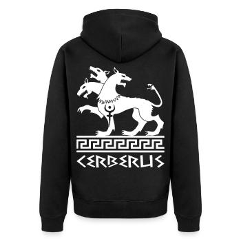 White Cerberus Dog - Unisex Premium Organic Zip Hoodie - black - Back - Nico (187cm)