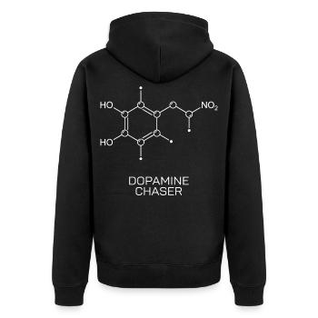 Dopamine Chaser Molecule - Unisex Premium Organic Zip Hoodie - black - Back - Nico (187cm)