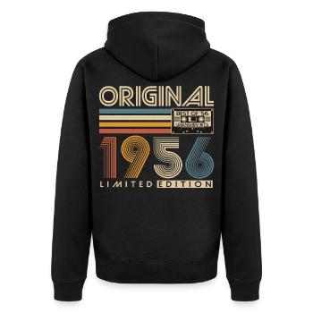 70e anniversaire 1956 Vintage Born Retro - Veste à capuche bio Premium Unisexe - noir - Dos - Nico (187cm)