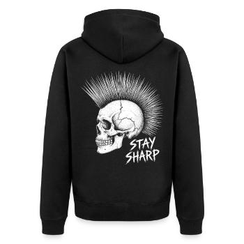 Stay Sharp Punk Skull – Conception du Crâne Iroquois - Veste à capuche bio Premium Unisexe - noir - Dos - Nico (187cm)