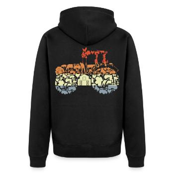 Retro Traktor Silhouette - Unisex Premium Bio Zip Hoodie - Schwarz - Hinten - Nico (187cm)