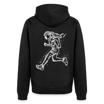 Läuferin Skizze - Unisex Premium Bio Zip Hoodie - Schwarz - Hinten - Nico (187cm)