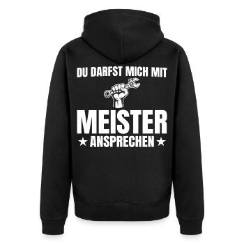Meisterprüfung bestanden Kfz Mechatroniker Meister - Unisex Premium Bio Zip Hoodie - Schwarz - Hinten - Nico (187cm)