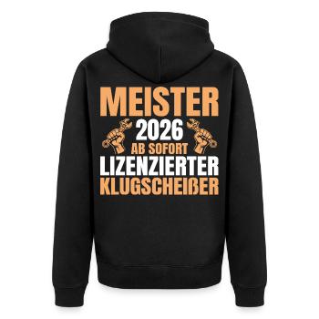 Kfz Mechatroniker Meister 2026 geschafft - Unisex Premium Bio Zip Hoodie - Schwarz - Hinten - Nico (187cm)