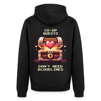 Co-Op-Quests ohne Blutlinie | Patchworkfamilie - Unisex Premium Bio Zip Hoodie - Schwarz - Hinten - Nico (187cm)