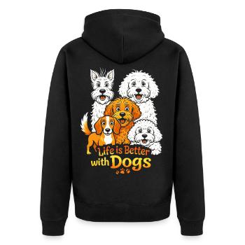 Life is Better with Dogs - Unisex Premium Bio Zip Hoodie - Schwarz - Hinten - Nico (187cm)