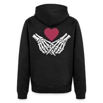  ewige Liebe | Knochenhände | Skelett | Herz - Unisex Premium Bio Zip Hoodie - Schwarz - Hinten - Nico (187cm)