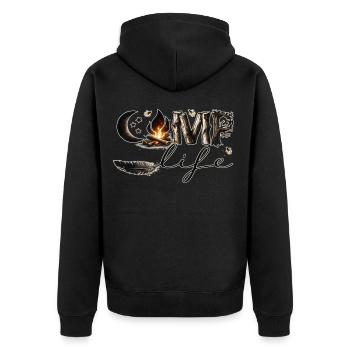 Camp Life – Lagerfeuer, Natur & Freiheit - Unisex Premium Bio Zip Hoodie - Schwarz - Hinten - Nico (187cm)
