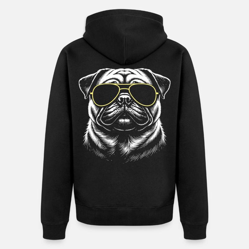 Mops Kopf - Unisex Premium Bio Zip Hoodie - Schwarz