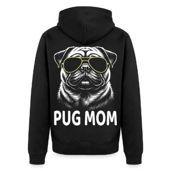 Mops Mom - Unisex Premium Bio Zip Hoodie - Schwarz - Hinten - Nico (187cm)