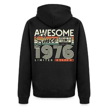 50. Geburtstag Geschenk 1976 Jahrgang Retro - Unisex Premium Bio Zip Hoodie - Schwarz - Hinten - Nico (187cm)