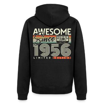 70e anniversaire 1956 Vintage Born Retro - Veste à capuche bio Premium Unisexe - noir - Dos - Nico (187cm)