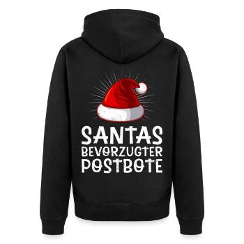 Briefträger SANTA'S BEVORZUGTER POSTBOTE Lustig - Unisex Premium Bio Zip Hoodie - Schwarz - Hinten - Nico (187cm)
