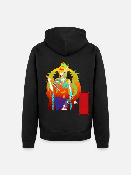 Yakuza Girl: Cyberpunk Oni Mask & Dragon Tattoo - Unisex Premium Organic Zip Hoodie - black