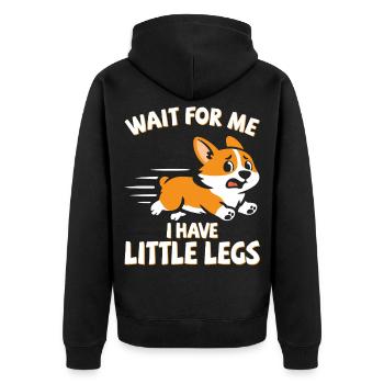 Kurze Beine, Corgi, Meme, Lustiger Spruch, Wandern - Unisex Premium Bio Zip Hoodie - Schwarz - Hinten - Nico (187cm)