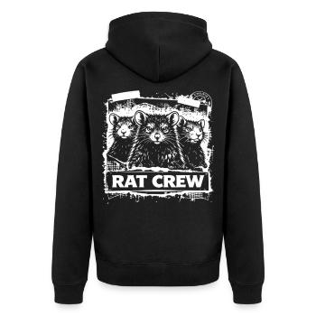 Rat Crew – Urban Rat Motif - Unisex Premium Organic Zip Hoodie - black - Back - Nico (187cm)