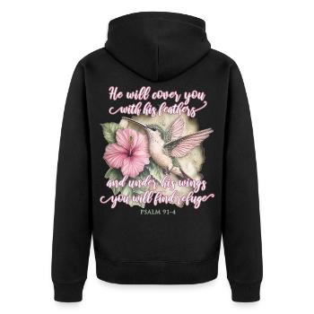 Bibelvers Christlich Kolibri - Unisex Premium Bio Zip Hoodie - Schwarz - Hinten - Nico (187cm)