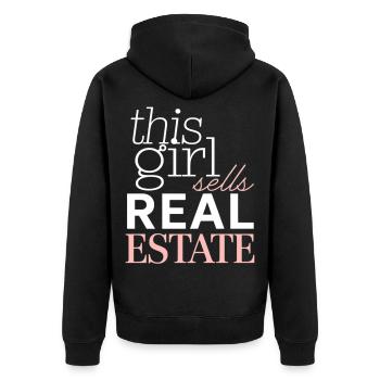 This Girl Sells Real Estate - Unisex Premium Organic Zip Hoodie - black - Back - Nico (187cm)