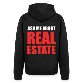 Ask Me About Real Estate – Bold Red - Unisex Premium Organic Zip Hoodie - black - Back - Nico (187cm)